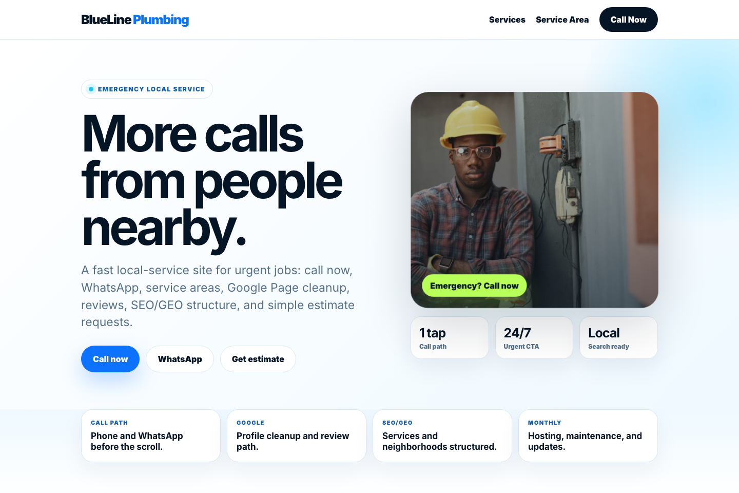 Plumber website example screenshot